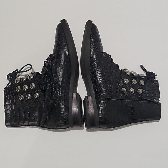 Schutz Croc Embossed Studded Lace Up Boots - Picture 7 of 16